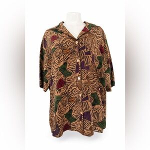VTG silk blouse oversized silk artsy flowy boho‎ zebra print